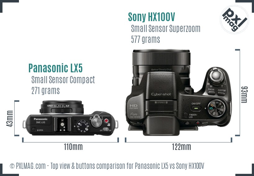 Panasonic LX5 vs Sony HX100V top view buttons comparison