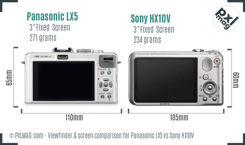 Panasonic LX5 vs Sony HX10V Screen and Viewfinder comparison