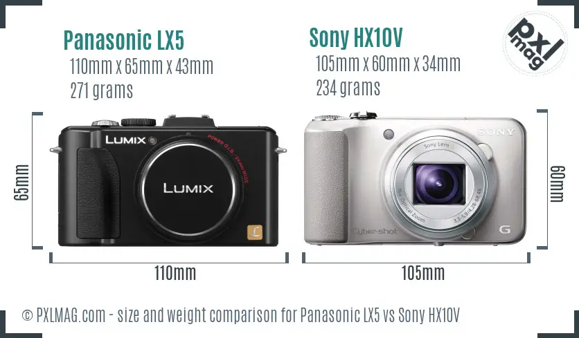 Panasonic LX5 vs Sony HX10V size comparison