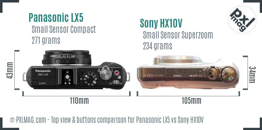 Panasonic LX5 vs Sony HX10V top view buttons comparison