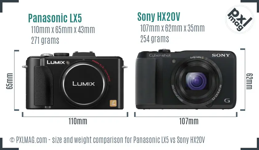 Panasonic LX5 vs Sony HX20V size comparison Panasonic LX5 vs Sony HX20V size comparison