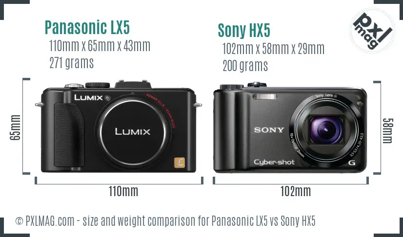 Panasonic LX5 vs Sony HX5 size comparison Panasonic LX5 vs Sony HX5 size comparison
