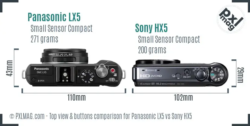 Panasonic LX5 vs Sony HX5 top view buttons comparison Panasonic LX5 vs Sony HX5 top view buttons comparison