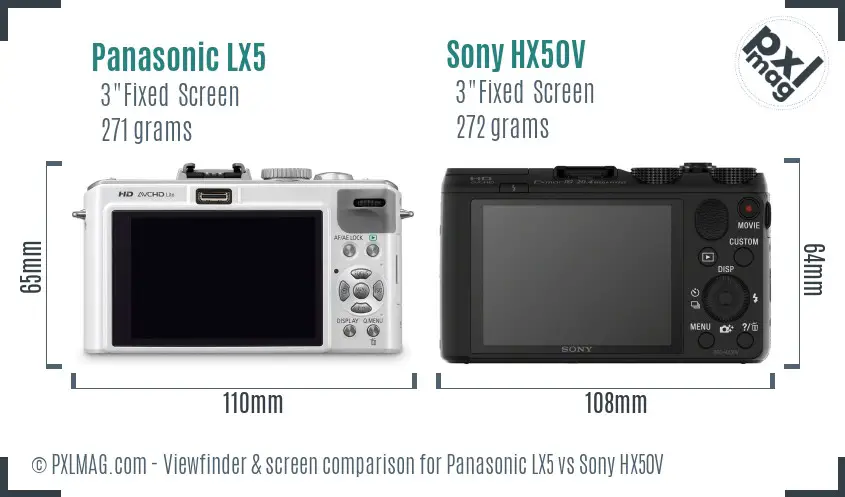 Panasonic LX5 vs Sony HX50V Screen and Viewfinder comparison