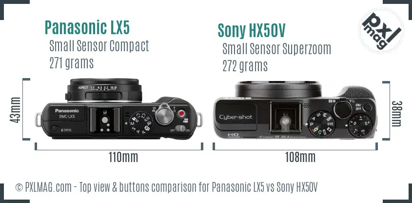 Panasonic LX5 vs Sony HX50V top view buttons comparison