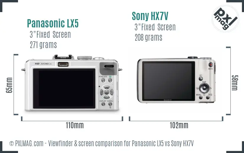 Panasonic LX5 vs Sony HX7V Screen and Viewfinder comparison