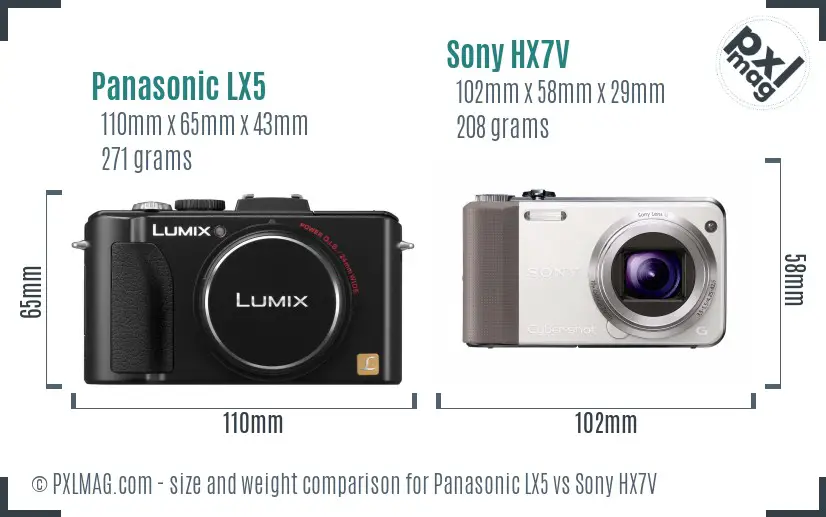 Panasonic LX5 vs Sony HX7V size comparison