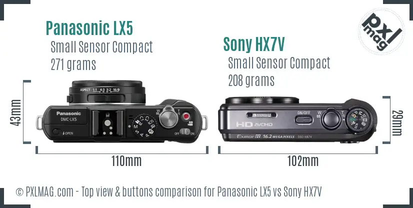 Panasonic LX5 vs Sony HX7V top view buttons comparison