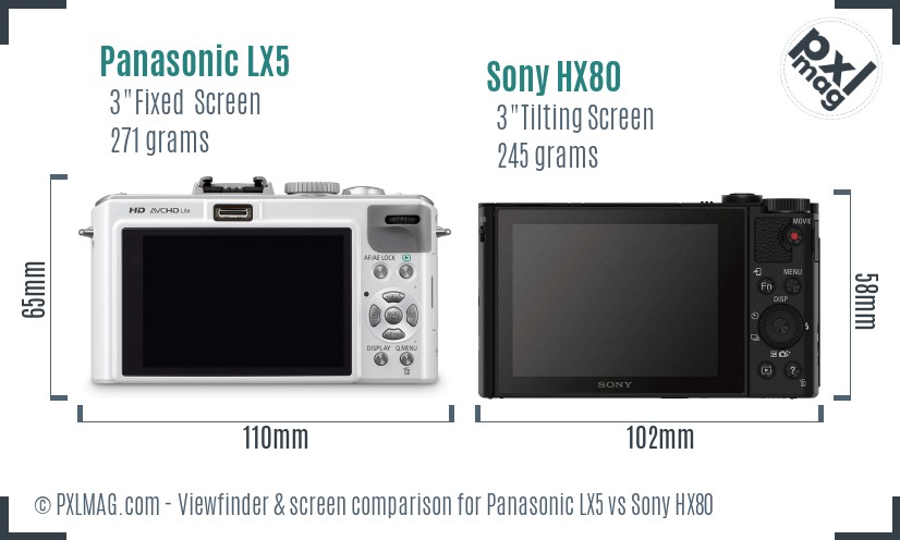 Panasonic LX5 vs Sony HX80 Screen and Viewfinder comparison