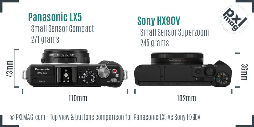 Panasonic LX5 vs Sony HX90V top view buttons comparison Panasonic LX5 vs Sony HX90V top view buttons comparison