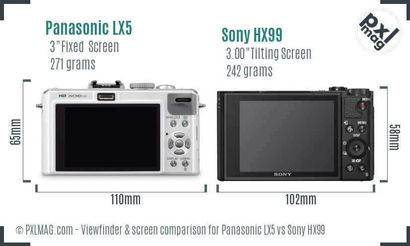 Panasonic LX5 vs Sony HX99 Screen and Viewfinder comparison