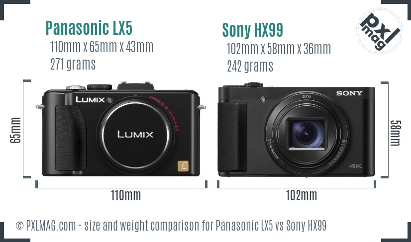 Panasonic LX5 vs Sony HX99 size comparison