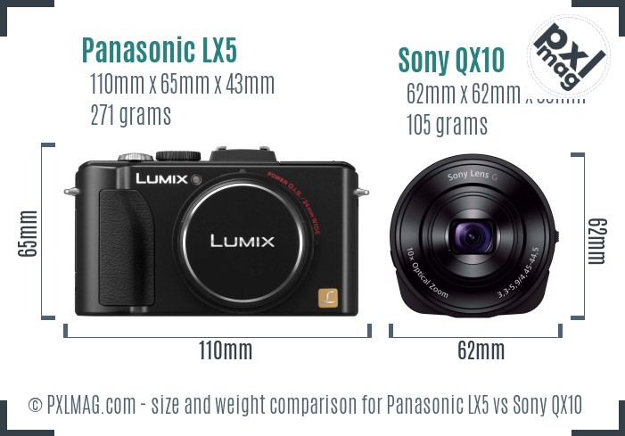 Panasonic LX5 vs Sony QX10 size comparison