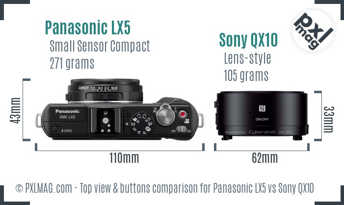 Panasonic LX5 vs Sony QX10 top view buttons comparison