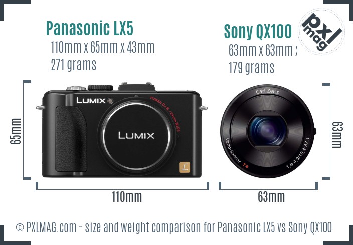 Panasonic LX5 vs Sony QX100 size comparison