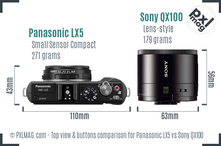 Panasonic LX5 vs Sony QX100 top view buttons comparison
