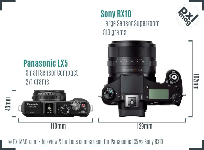 Panasonic LX5 vs Sony RX10 top view buttons comparison