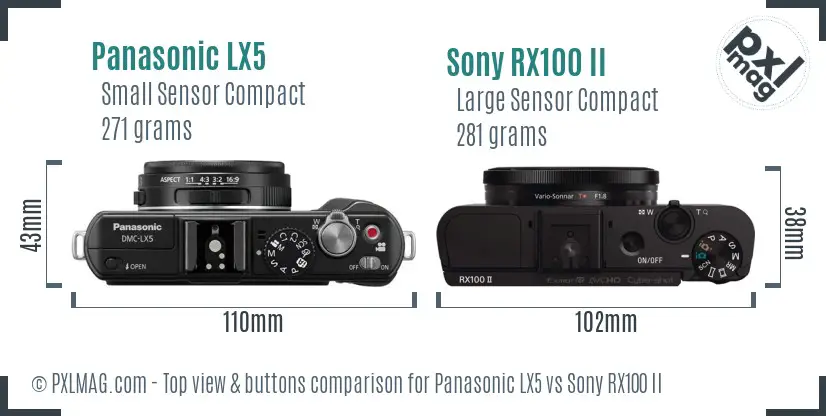 Panasonic LX5 vs Sony RX100 II top view buttons comparison