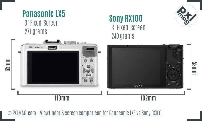 Panasonic LX5 vs Sony RX100 Screen and Viewfinder comparison Panasonic LX5 vs Sony RX100 Screen and Viewfinder comparison