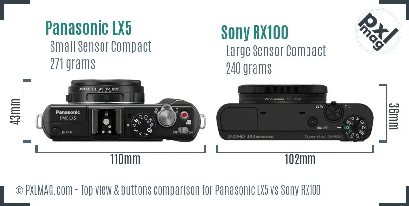 Panasonic LX5 vs Sony RX100 top view buttons comparison Panasonic LX5 vs Sony RX100 top view buttons comparison