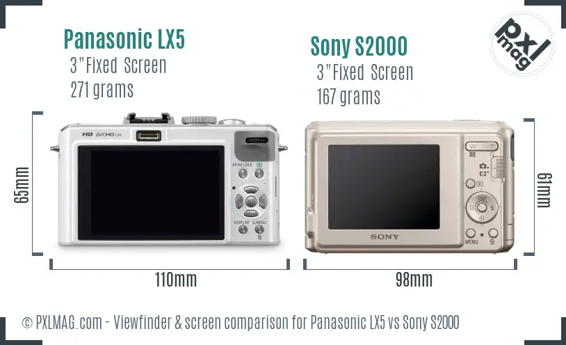 Panasonic LX5 vs Sony S2000 Screen and Viewfinder comparison