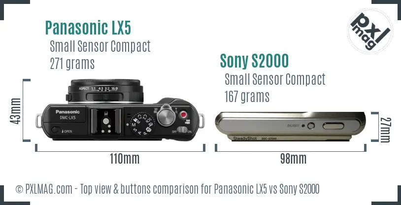 Panasonic LX5 vs Sony S2000 top view buttons comparison