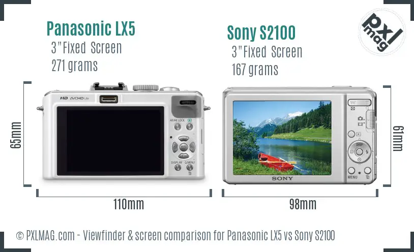Panasonic LX5 vs Sony S2100 Screen and Viewfinder comparison
