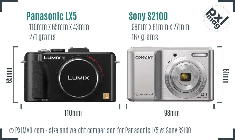 Panasonic LX5 vs Sony S2100 size comparison