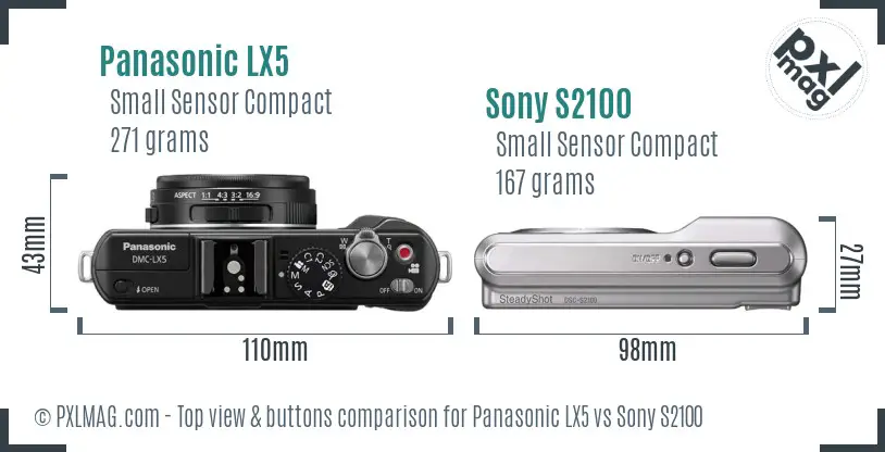 Panasonic LX5 vs Sony S2100 top view buttons comparison