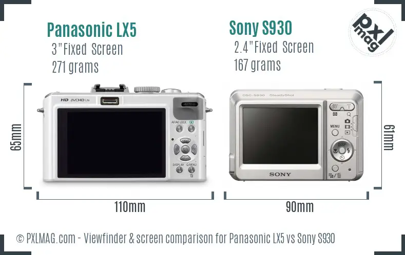 Panasonic LX5 vs Sony S930 Screen and Viewfinder comparison Panasonic LX5 vs Sony S930 Screen and Viewfinder comparison