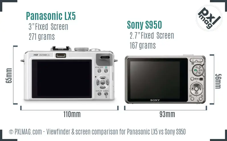Panasonic LX5 vs Sony S950 Screen and Viewfinder comparison