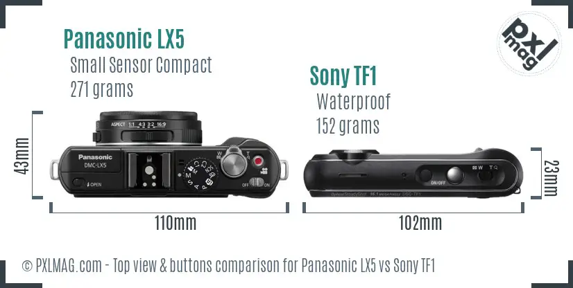 Panasonic LX5 vs Sony TF1 top view buttons comparison
