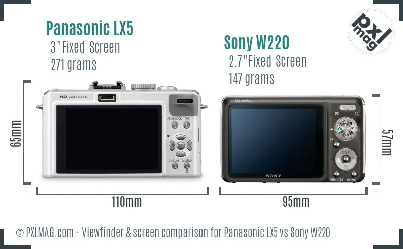 Panasonic LX5 vs Sony W220 Screen and Viewfinder comparison Panasonic LX5 vs Sony W220 Screen and Viewfinder comparison