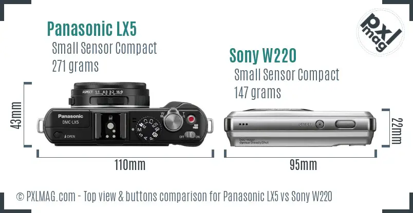Panasonic LX5 vs Sony W220 top view buttons comparison Panasonic LX5 vs Sony W220 top view buttons comparison