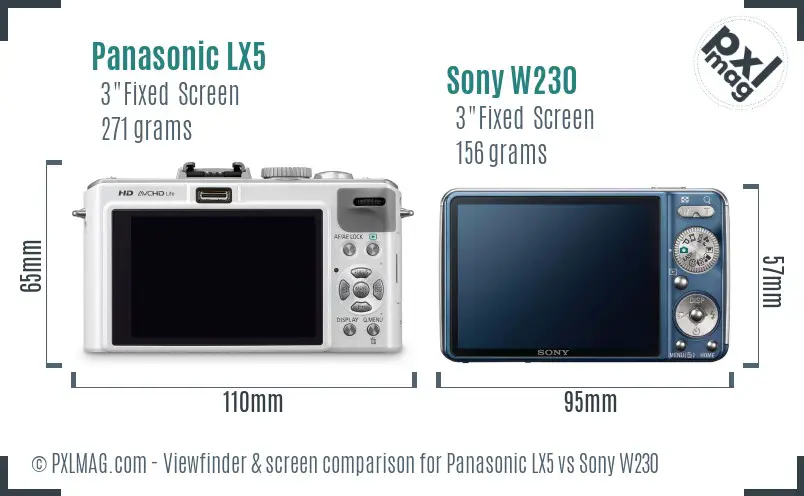 Panasonic LX5 vs Sony W230 Screen and Viewfinder comparison