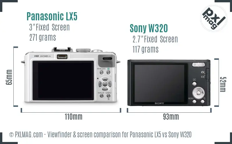 Panasonic LX5 vs Sony W320 Screen and Viewfinder comparison
