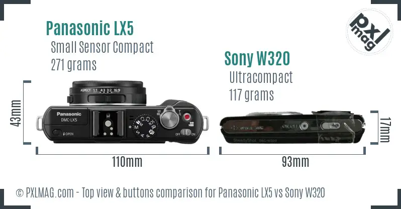Panasonic LX5 vs Sony W320 top view buttons comparison