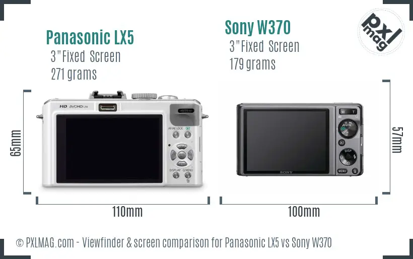 Panasonic LX5 vs Sony W370 Screen and Viewfinder comparison