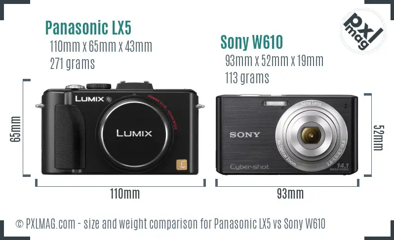 Panasonic LX5 vs Sony W610 size comparison