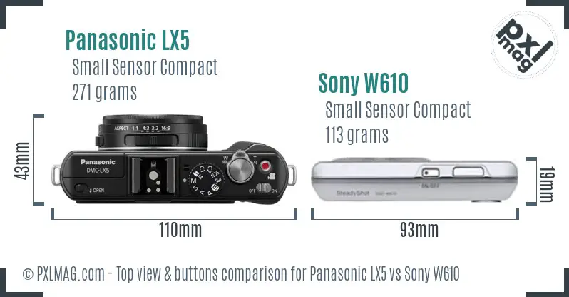 Panasonic LX5 vs Sony W610 top view buttons comparison