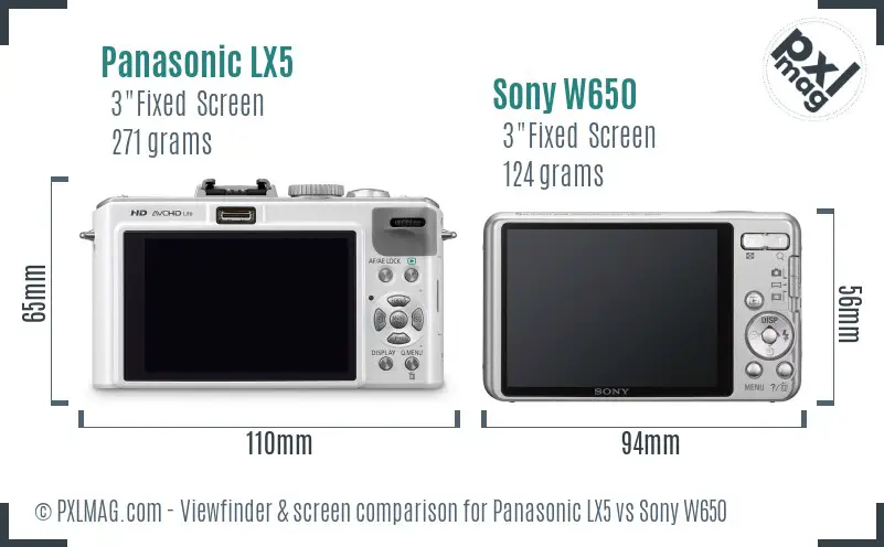 Panasonic LX5 vs Sony W650 Screen and Viewfinder comparison