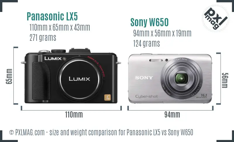 Panasonic LX5 vs Sony W650 size comparison