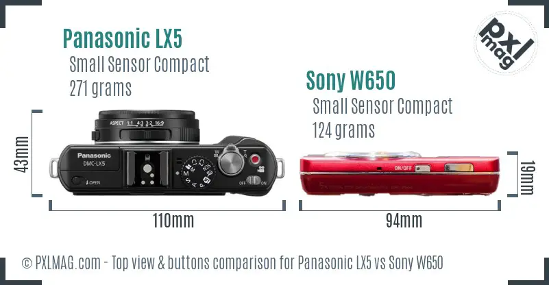 Panasonic LX5 vs Sony W650 top view buttons comparison