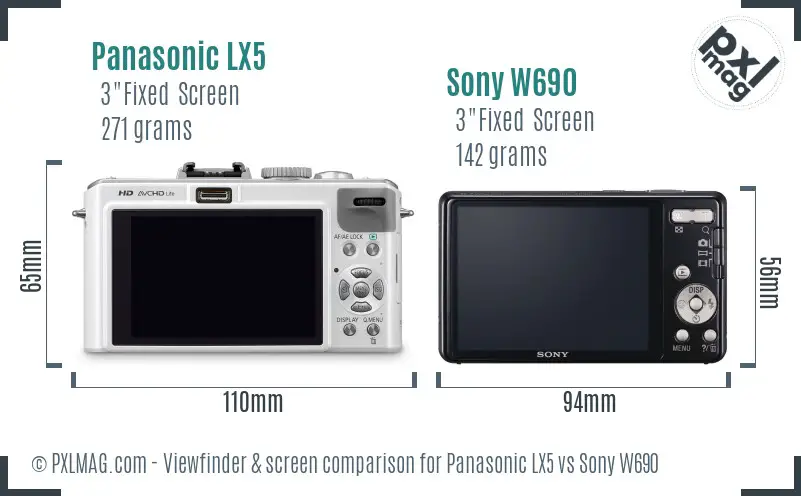 Panasonic LX5 vs Sony W690 Screen and Viewfinder comparison