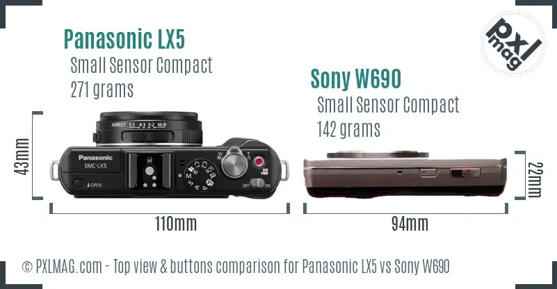 Panasonic LX5 vs Sony W690 top view buttons comparison