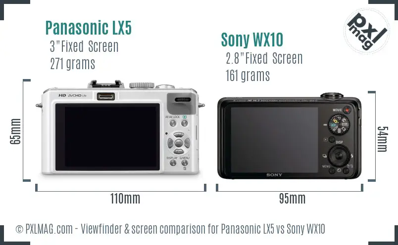 Panasonic LX5 vs Sony WX10 Screen and Viewfinder comparison