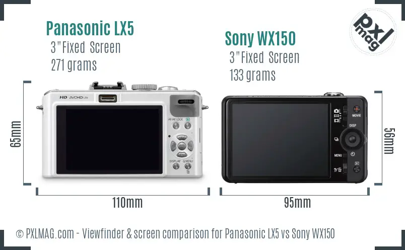 Panasonic LX5 vs Sony WX150 Screen and Viewfinder comparison Panasonic LX5 vs Sony WX150 Screen and Viewfinder comparison