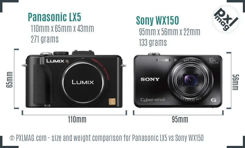 Panasonic LX5 vs Sony WX150 size comparison Panasonic LX5 vs Sony WX150 size comparison