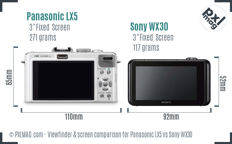 Panasonic LX5 vs Sony WX30 Screen and Viewfinder comparison