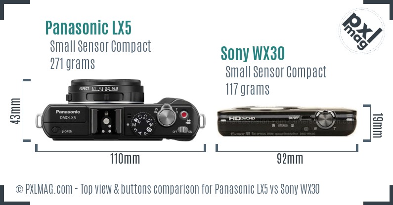 Panasonic LX5 vs Sony WX30 top view buttons comparison